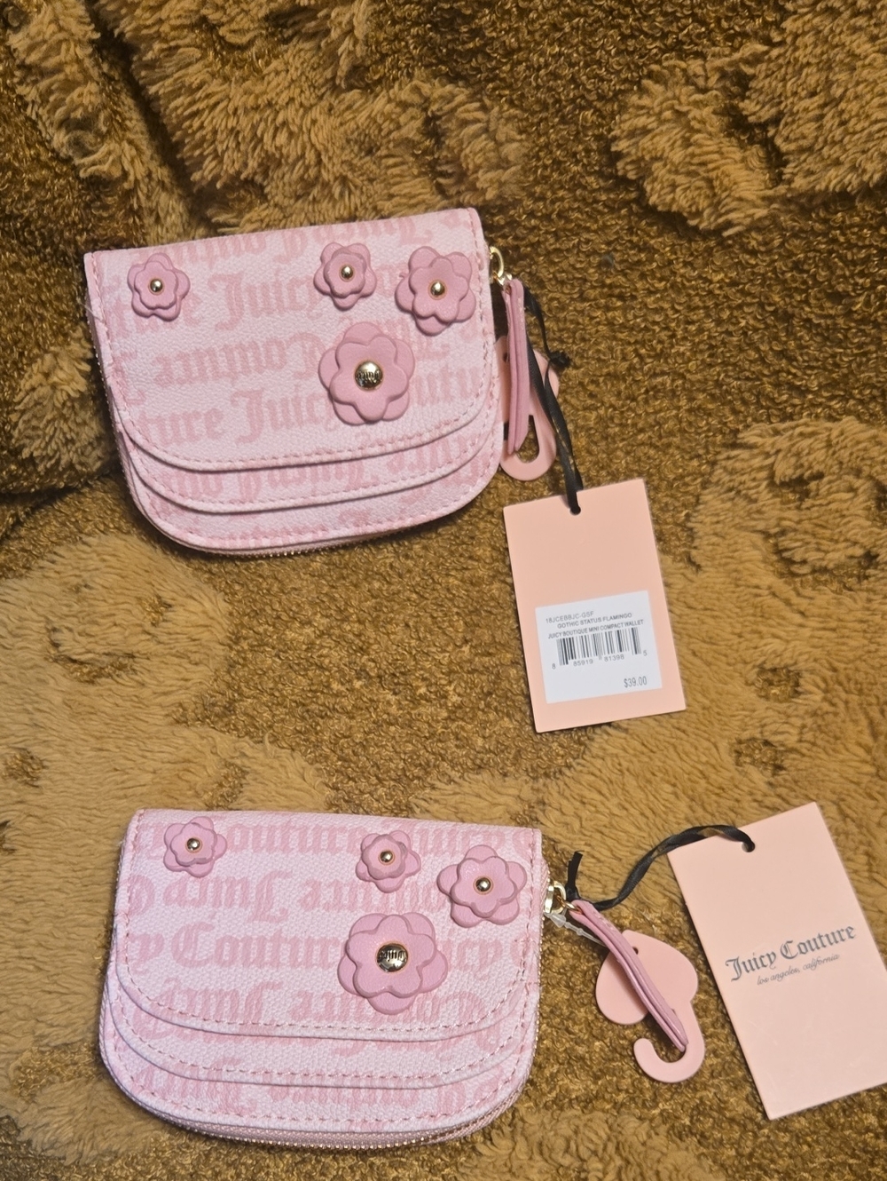 Juicy Couture Light Pink Floral Applique Mini Wallets